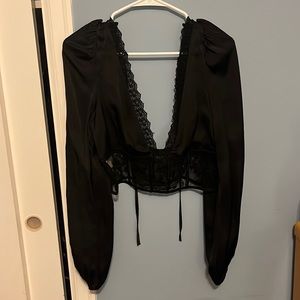 Zara Lace Detail Long Sleeve Blouse